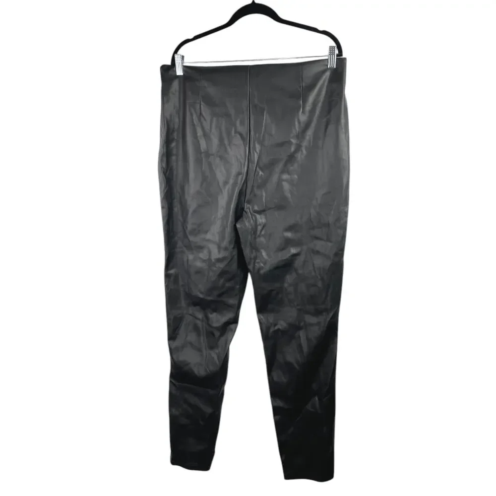 ASOS Design Black Faux Vegan Leather Skinny High Waist Trousers Pants Size 14